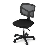 Artiss Armless Office Chair with Wheels- Ergonomic 360° Swivel Home Office Desk Chair- Height Adjustable Computer Task Chair with Fabric Back and Seat for Small Space- Black- 2421-BK