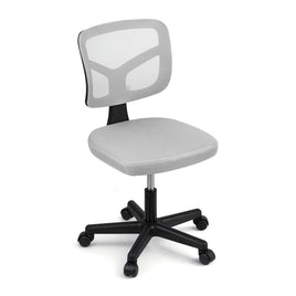 Artiss Armless Office Chair with Wheels, Ergonomic 360° Swivel Home Office Desk Chair, Height Adjustable Computer Task Chair with Fabric Back and Seat for Small Space, Grey