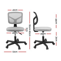 Artiss Armless Office Chair with Wheels- Ergonomic 360° Swivel Home Office Desk Chair- Height Adjustable Computer Task Chair with Fabric Back and Seat for Small Space- Grey- 2421-GY