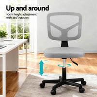 Artiss Armless Office Chair with Wheels- Ergonomic 360° Swivel Home Office Desk Chair- Height Adjustable Computer Task Chair with Fabric Back and Seat for Small Space- Grey- 2421-GY