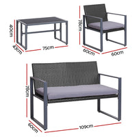 4 PCS Outdoor Sofa Set Rattan Furniture Glass Top Table Chairs Black