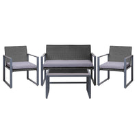 4 PCS Outdoor Sofa Set Rattan Furniture Glass Top Table Chairs Black