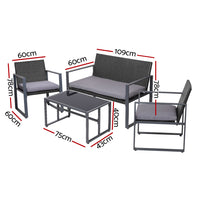 4 PCS Outdoor Sofa Set Rattan Furniture with Storage Cover Chairs Black