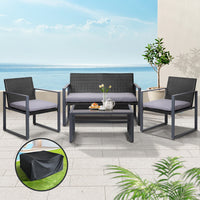 4 PCS Outdoor Sofa Set Rattan Furniture with Storage Cover Chairs Black