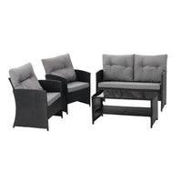 Gardeon 4-Piece Outdoor Sofa Set Coffee Table Chair Rattan Furniture Black