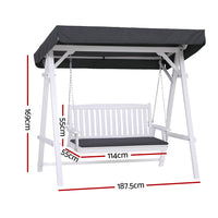 Gardeon Outdoor Wooden Swing Chair Garden Bench Canopy Cushion 3 Seater White
