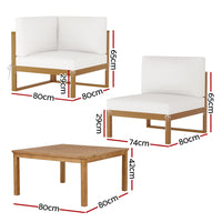 Gardeon 4-Seater Outdoor Sofa Set Wooden Lounge Setting 5PCS