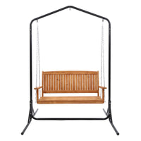 Gardeon Wooden 2-Seater Outdoor Swing Chair with Black Stand Hanging Chair Patio Furniture