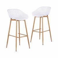 Gardeon 2PC Outdoor Bar Stools Plastic Metal Dining Chair Patio Furniture White