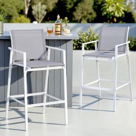 Gardeon 2PC Outdoor Bar Stools Dining Chairs Patio Furniture Garden Steel Textilene White
