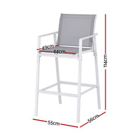Gardeon 2PC Outdoor Bar Stools Dining Chairs Patio Furniture Garden Steel Textilene White