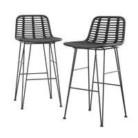 2 Piece Outdoor Bar Stools Wicker Dining Rattan Chair Black