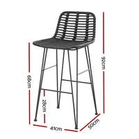 2 Piece Outdoor Bar Stools Wicker Dining Rattan Chair Black