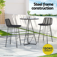 2x Outdoor Bar Stools Rattan Black
