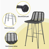 2pcs Outdoor Bar Stools Wicker Dining Chair Bistro Patio Balcony Black