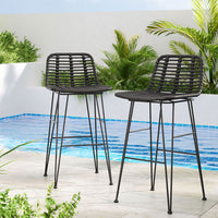 2pcs Outdoor Bar Stools Wicker Dining Chair Bistro Patio Balcony Black