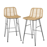 2x Outdoor Bar Stools Rattan Nature