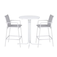 Gardeon 3PC Outdoor Bar Set Stools Dining Chairs Table Patio Furniture Bistro Set Steel White