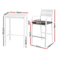 Outdoor Bar Set Stools 3-Piece Dining Chairs Table Patio Aluminium Bistro Set