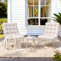 Gardeon 3PC Outdoor Bistro Set Patio Furniture Table and Chairs Steel Dining Chair Khaki