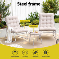 Gardeon 3PC Outdoor Bistro Set Patio Furniture Table and Chairs Steel Dining Chair Khaki