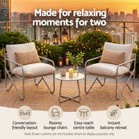 Gardeon Outdoor Bistro Set 3 Piece Patio Furniture Conversation Table and Chairs Khaki