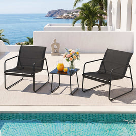 Gardeon Outdoor Bistro Set 3 Piece Patio Furniture Textilene Chairs Glass Table