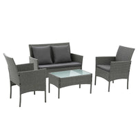 Gardeon 4-Piece Outdoor Sofa Set Rattan Furniture with Two Pillows Grey