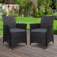 Outdoor Dining Chairs Patio Furniture Wicker Garden Cushion Idris 2PC