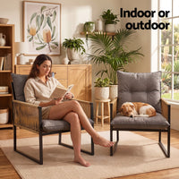 Gardeon 2PC Outdoor Dining Chair Wicker Patio Armchair Cushion Garden Furniture