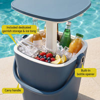 Gardeon 2-in-1 Outdoor Bar Table Portable Ice Bucket Cooler 15L Tong Blue