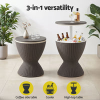 Gardeon Outdoor Bar Table Portable Ice Bucket Cooler 30L Adjustable Top Brown
