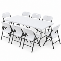 Gardeon 9PCS Outdoor Dining Set 180CM Folding Table and Chairs Patio Furniture White