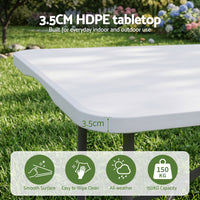 Gardeon 9PCS Outdoor Dining Set 180CM Folding Table and Chairs Patio Furniture White