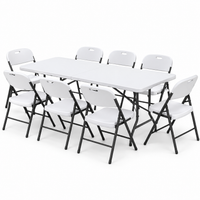 Gardeon 9PCS Outdoor Dining Set 180CM Folding Table and Chairs Patio Furniture White