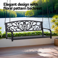 Outdoor Porch Swing Chair Patio Furniture Floral Backrest 2 Seater Black