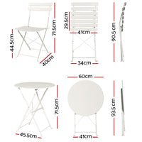 3PC Outdoor Bistro Set Steel Table and Chairs Patio Furniture White