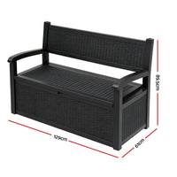 Gardeon Outdoor Storage Box Bench 254L Resin Armset Backrest Lockable Black