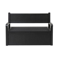 Gardeon Outdoor Storage Box Bench 254L Resin Armset Backrest Lockable Black