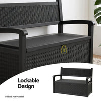 Gardeon Outdoor Storage Box Bench 254L Resin Armset Backrest Lockable Black