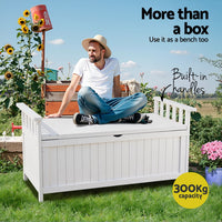 Outdoor Storage Bench Box Wooden Garden Toy Tool Patio Furniture White