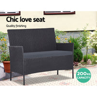 4 Seater Outdoor Sofa Set Wicker Setting Table Chair Furniture Black