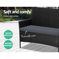 4 Seater Outdoor Sofa Set Wicker Setting Table Chair Furniture Black