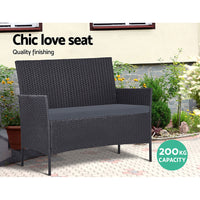 4 Seater Outdoor Sofa Set with Storage Cover Wicker Table Chair DarkGrey