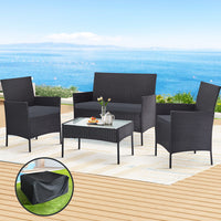 4 Seater Outdoor Sofa Set with Storage Cover Wicker Table Chair DarkGrey