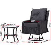 3PC Outdoor Furniture Bistro Set Lounge Wicker Swivel Chairs Table Cushion Black