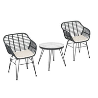 Gardeon 3PC Outdoor Furniture Bistro Set Lounge Setting Table Chairs Cushion Patio Grey