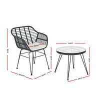 3PC Outdoor Furniture Bistro Set Lounge Setting Table Chairs Cushion Patio Grey