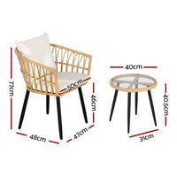 Gardeon 3PC Outdoor Bistro Set Patio Furniture Lounge Setting Table and Chairs Natural