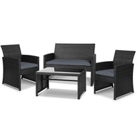 4 PCS Outdoor Sofa Set Rattan Chair Table Setting Garden Furniture Black